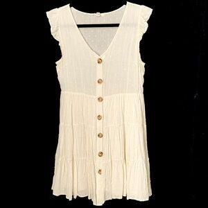 E&M Peasant Style Dotted Swiss Tiered Mini Dress